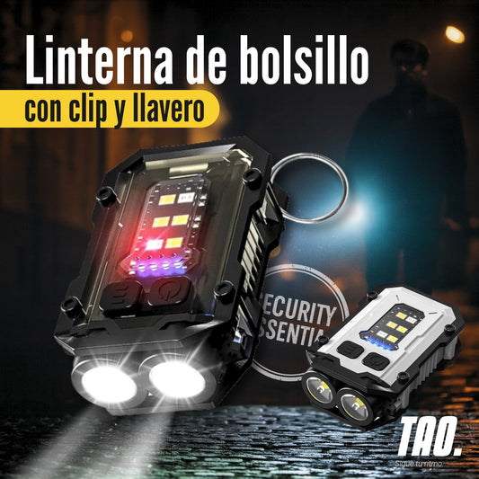 Linterna de bolsillo con clip y llavero