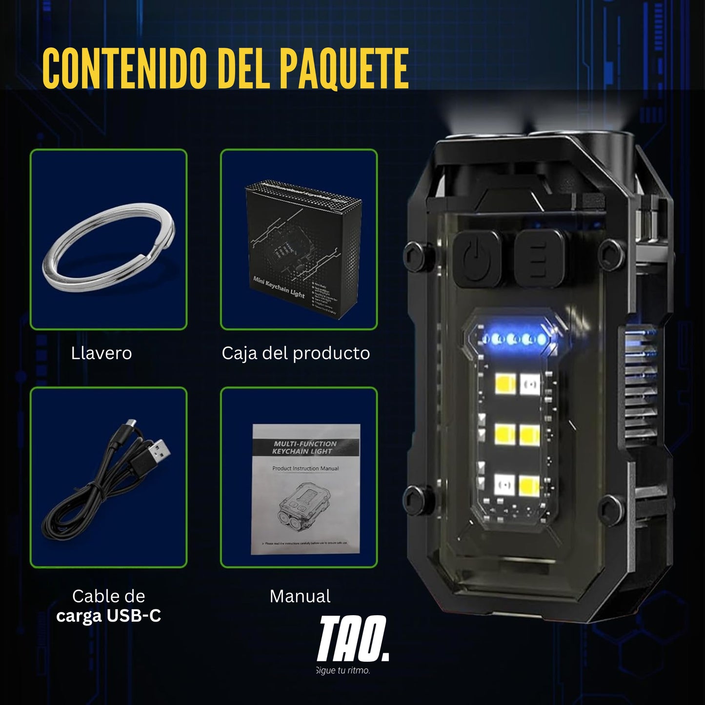 Linterna de bolsillo con clip y llavero